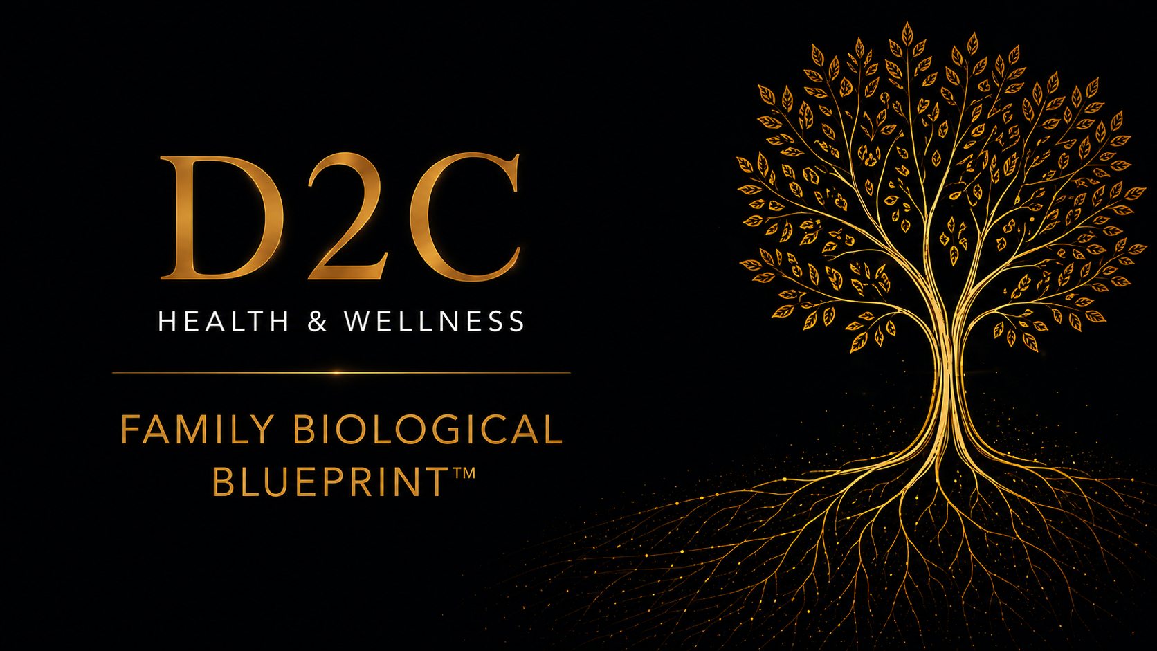D2C Family Biological Blueprint hero artwork with gold tree and branding